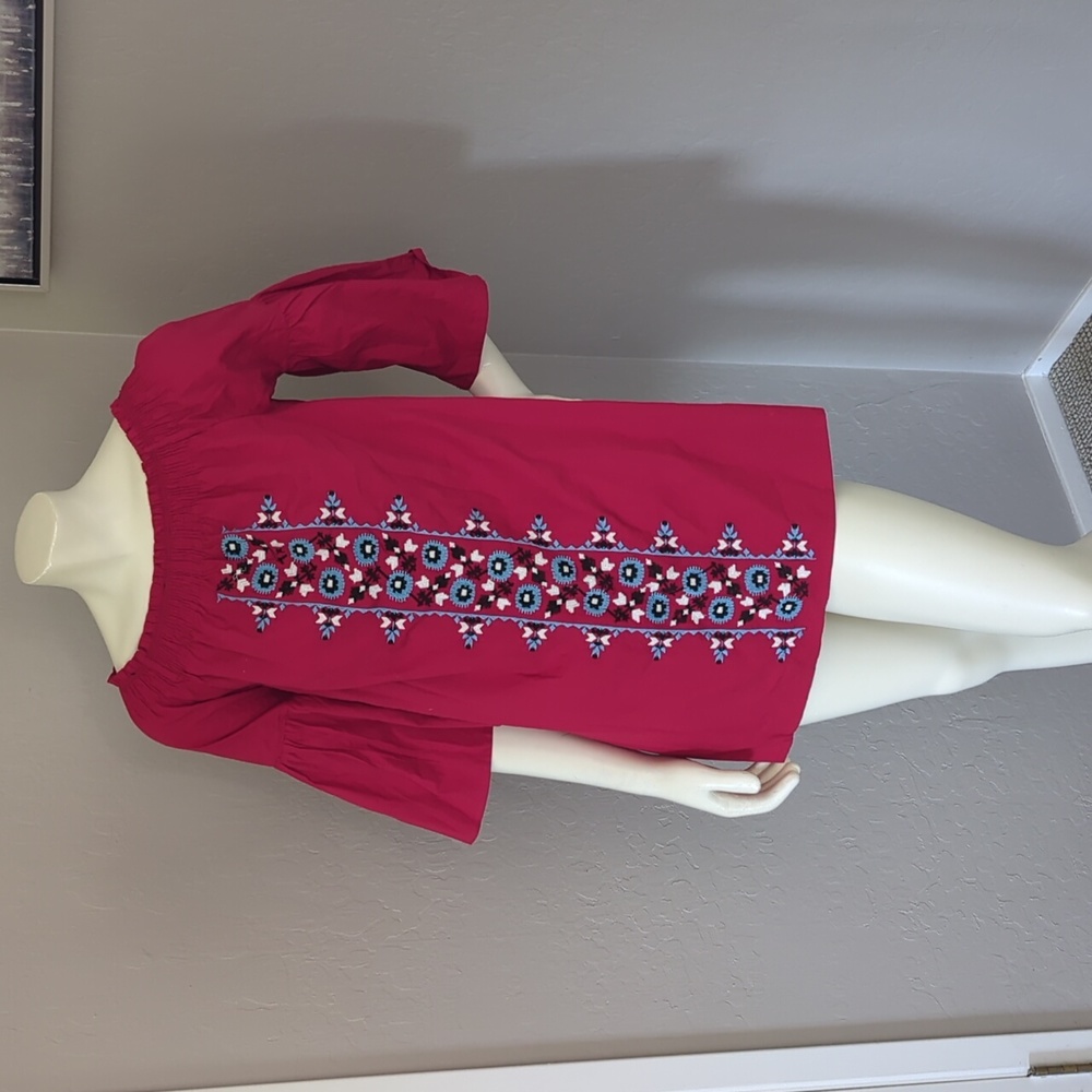 Embroidered Red Tunic Dress
